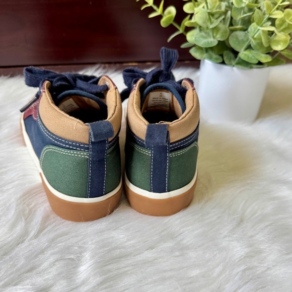 Old Navy Kids Colorblock Canvas High-Top Sneakers Navy Burgundy Tan Size 4 - Picture 7 of 10